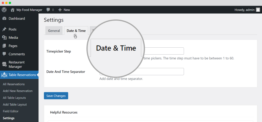 Table Reservations-Settings-Date & Time